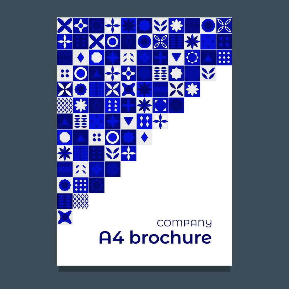 a4 document Hoes sjabloon met een meetkundig patroon in blauw kleuren. meetkundig keramisch tegels. vector illustratie