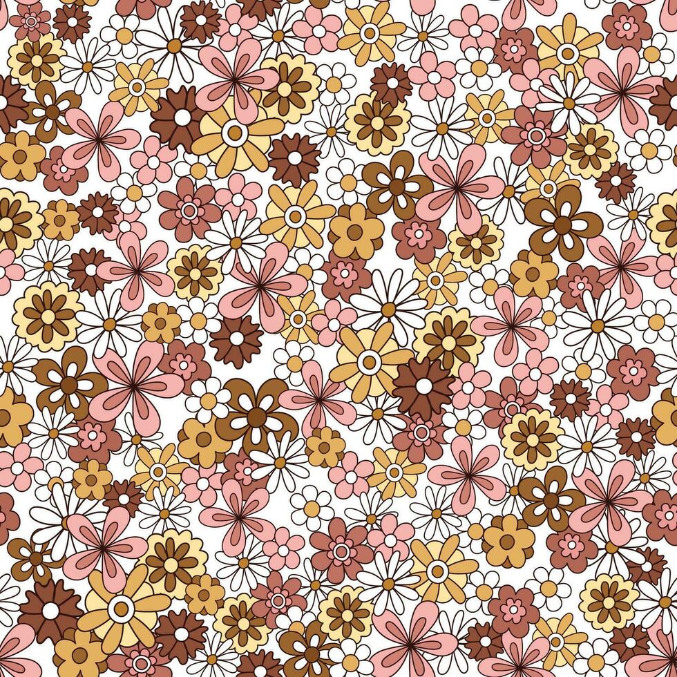 vector retro bloemen naadloos patroon in tekening stijl met schattig bloemen