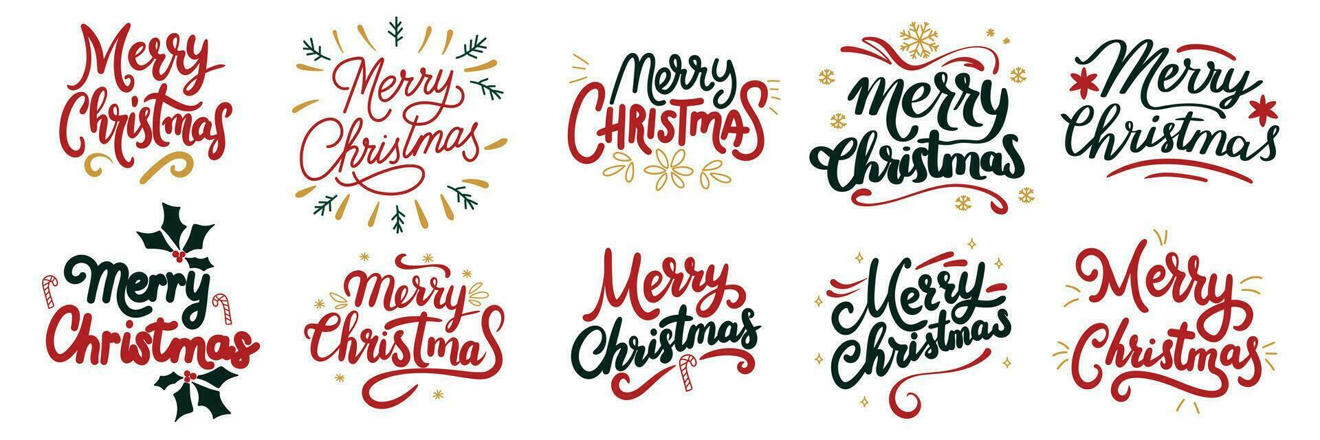 verzameling vrolijk Kerstmis inscriptie, tekst spandoek. handschrift schoonschrift tekst vrolijk Kerstmis set. vrolijk Kerstmis handschrift opschrift kaart. hand- getrokken vector kunst