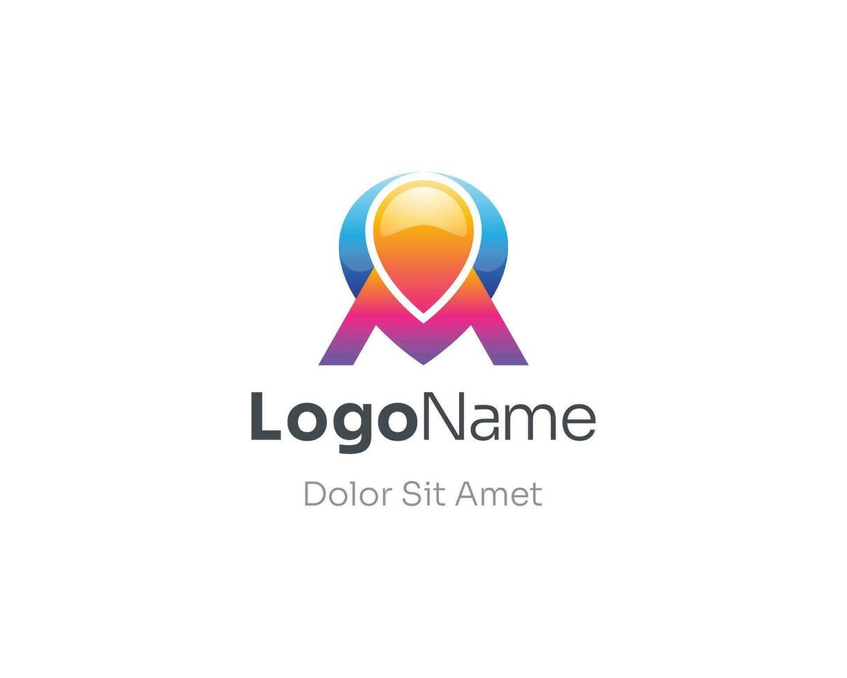 creatief kleurrijk brief m met kaart pin logo vector
