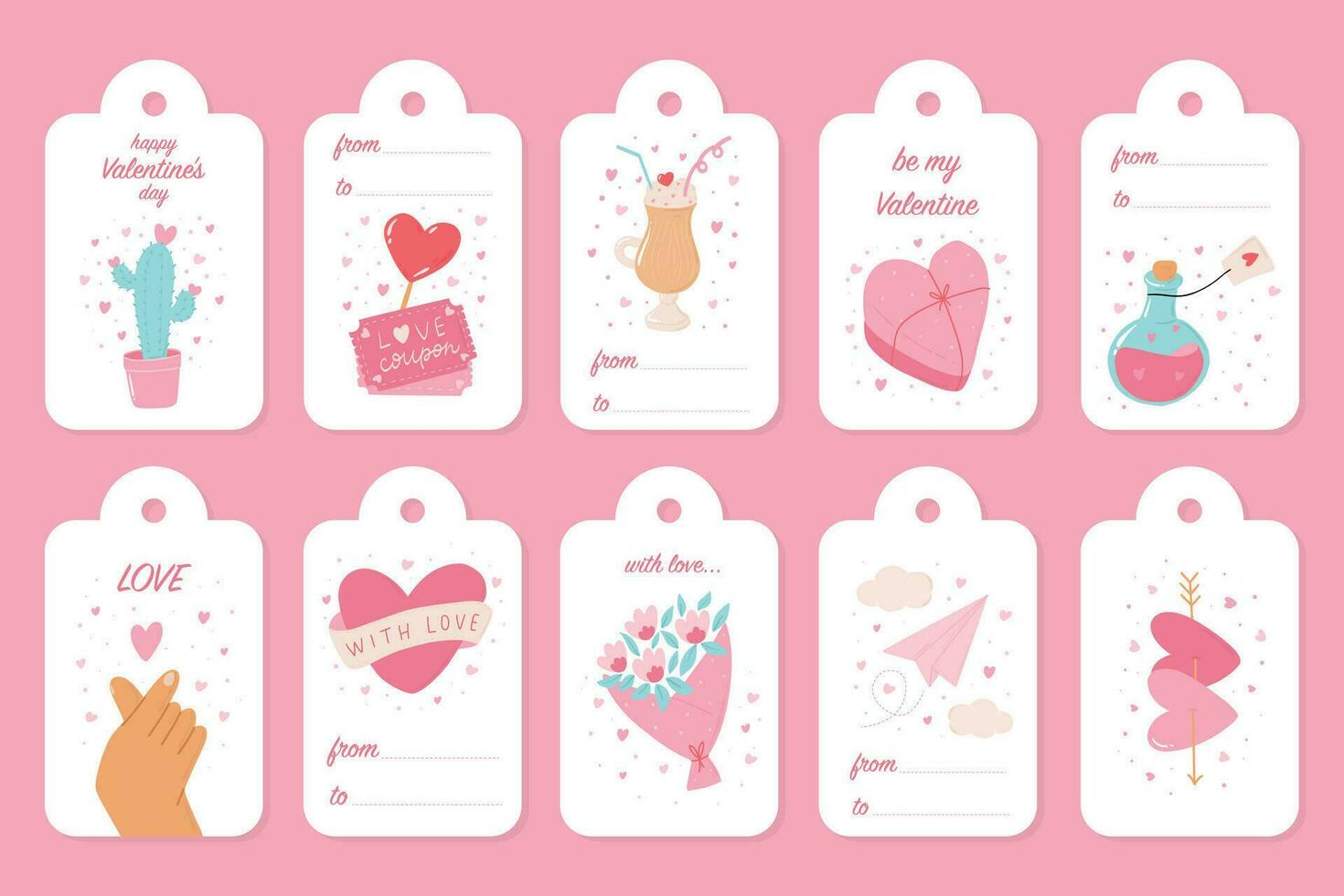 Valentijnsdag dag etiketten, tags verzameling versierd met doodles en tekst voor geschenk decor, afdrukken, stickers, kaarten, tekens, enz. eps 10 vector