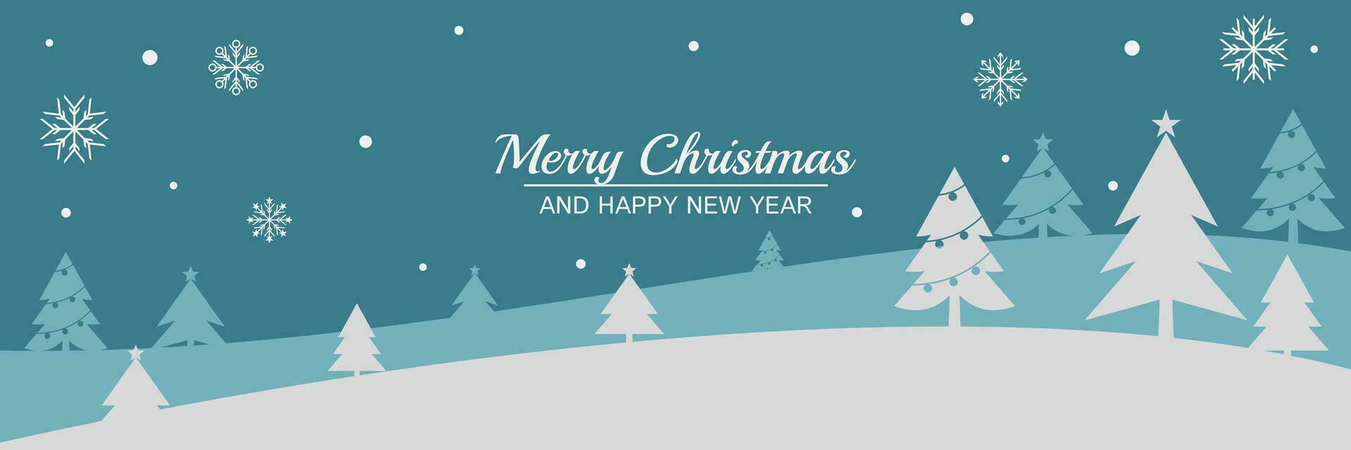 blauw Kerstmis groet banier, met boom silhouet en Kerstmis sneeuw. vector ontwerp voor banier, poster, sociaal media Promotie, web, folder.