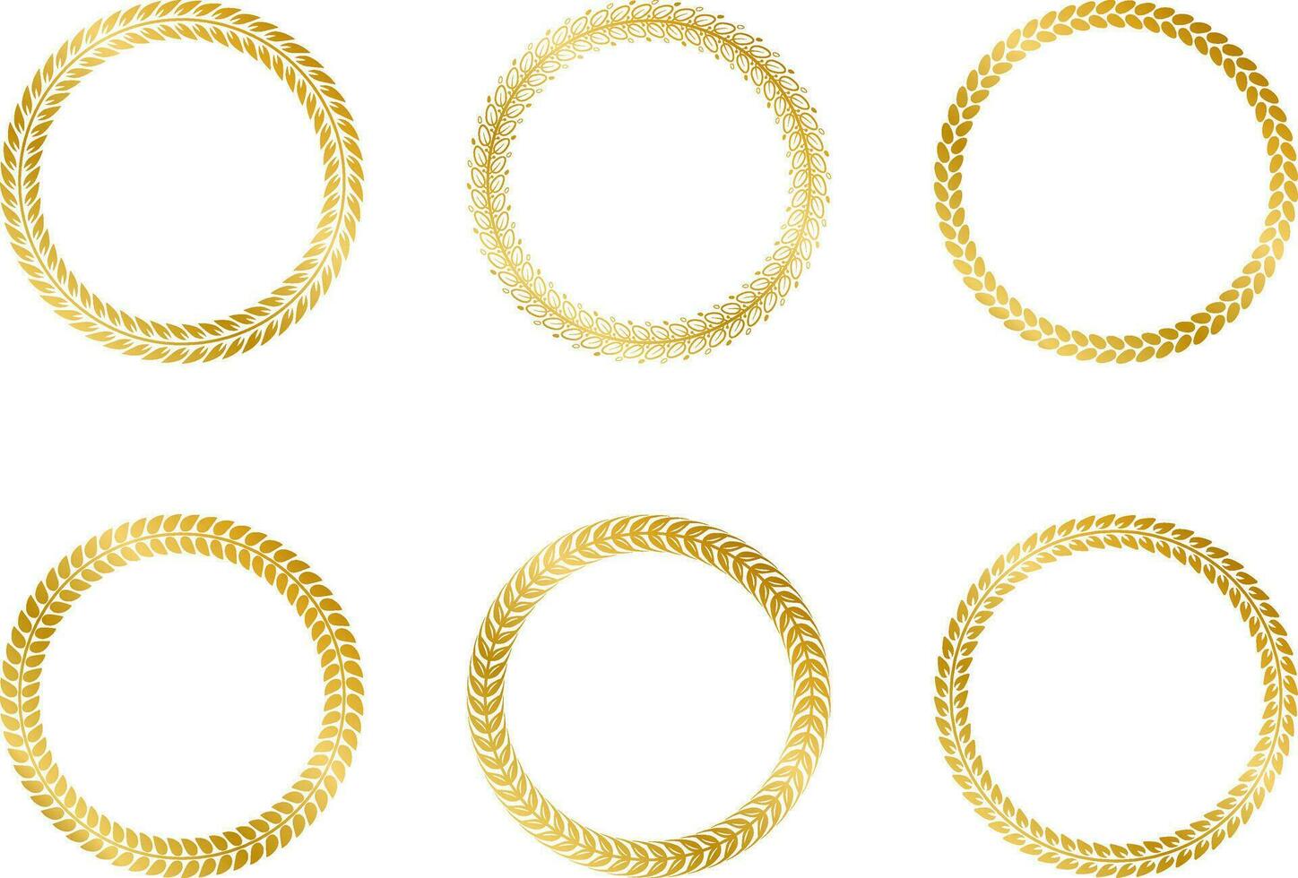 verzameling van ronde gouden kaders van laurier takken met gebladerte. vector illustratie