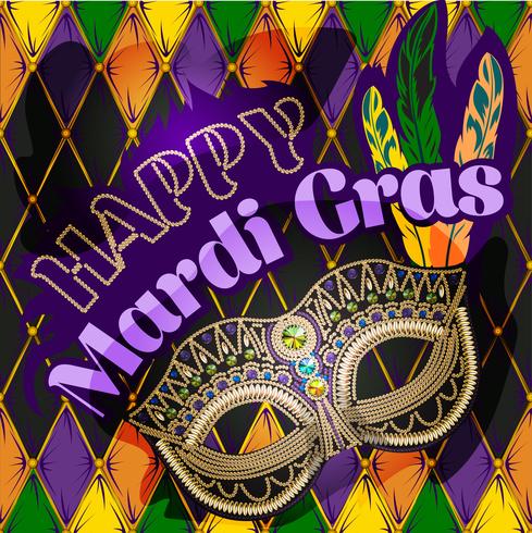 Mardi Gras-masker, kleurrijke affiche, malplaatje, vlieger. Vector illustratie