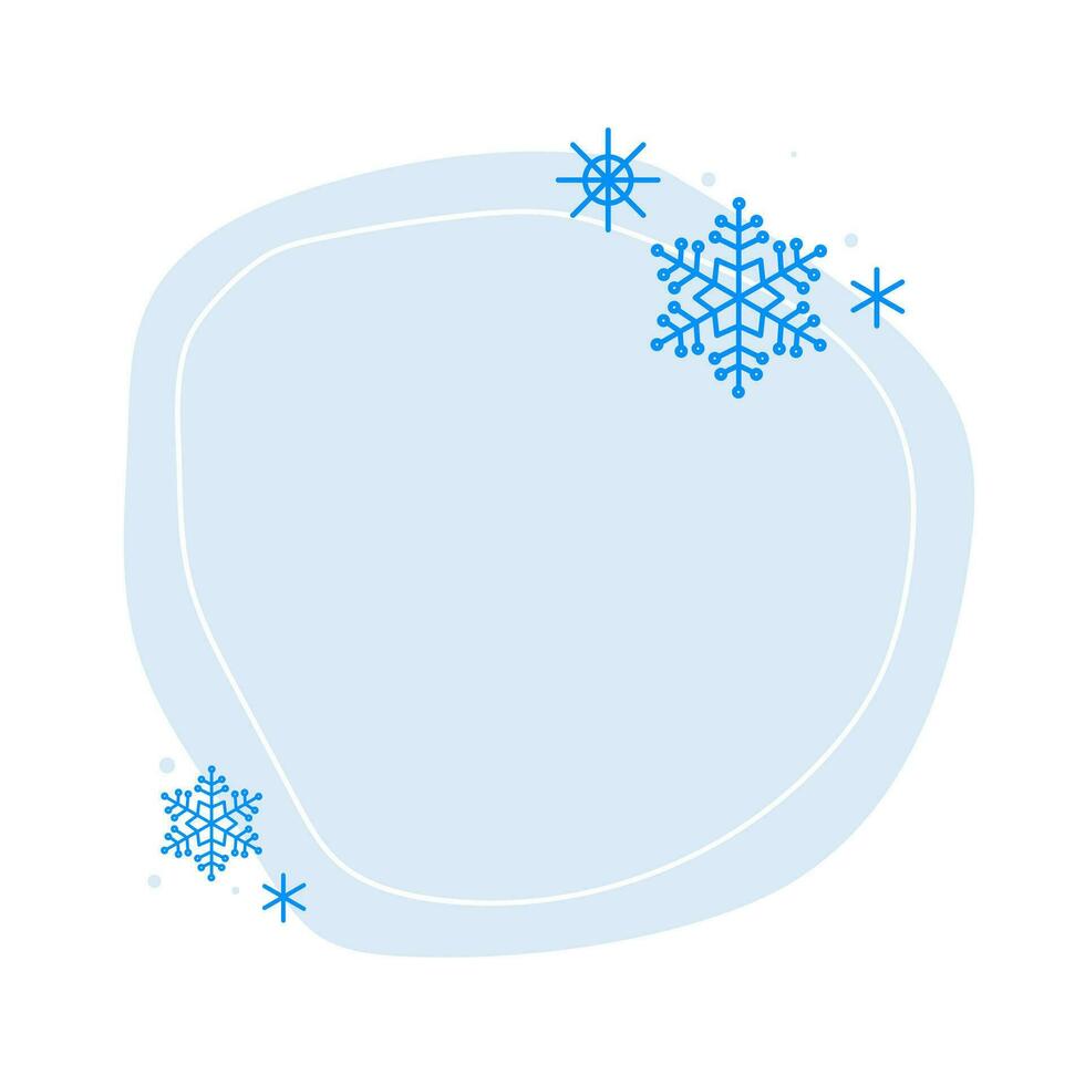 Kerstmis winter hand- getrokken blauw cirkel kader met sneeuwvlokken. modern minimalistische esthetisch vakantie element. vector fonkeling voor sociaal media of poster ontwerp, gemakkelijk decoratief boho stijl grens