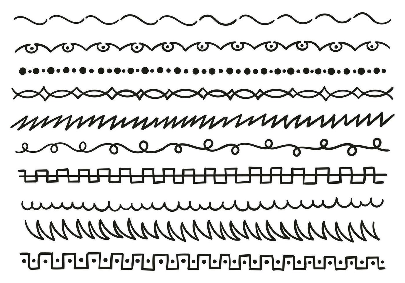 single lijn reeks in verschillend stijlen. golven, ruggengraat, kwadraat, arabesken enz. vector
