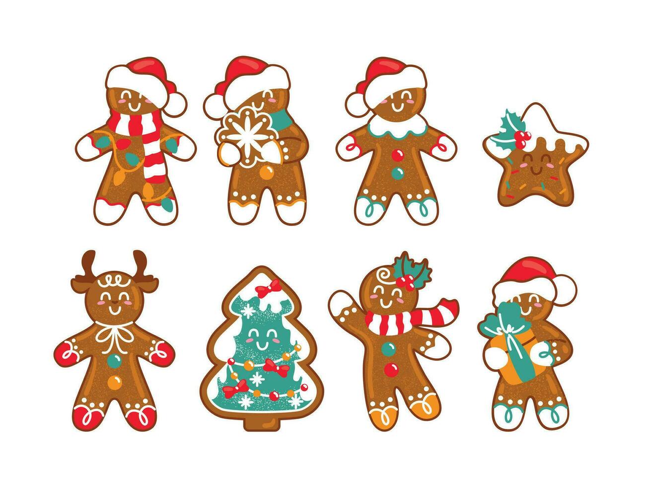 peperkoek Mens en andere traditioneel Kerstmis koekjes. reeks van stickers, Kerstmis decor. vector. vector