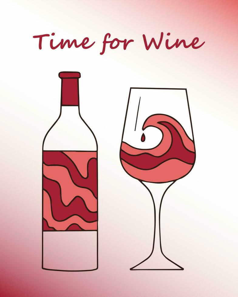 creatief vector illustratie met een wijn fles en een glas van wijn in de stijl van hedendaags schilderij.kunst ontwerp voor de menu of voor decoratie van restaurant, bar in hedendaags stijl.handgetekend