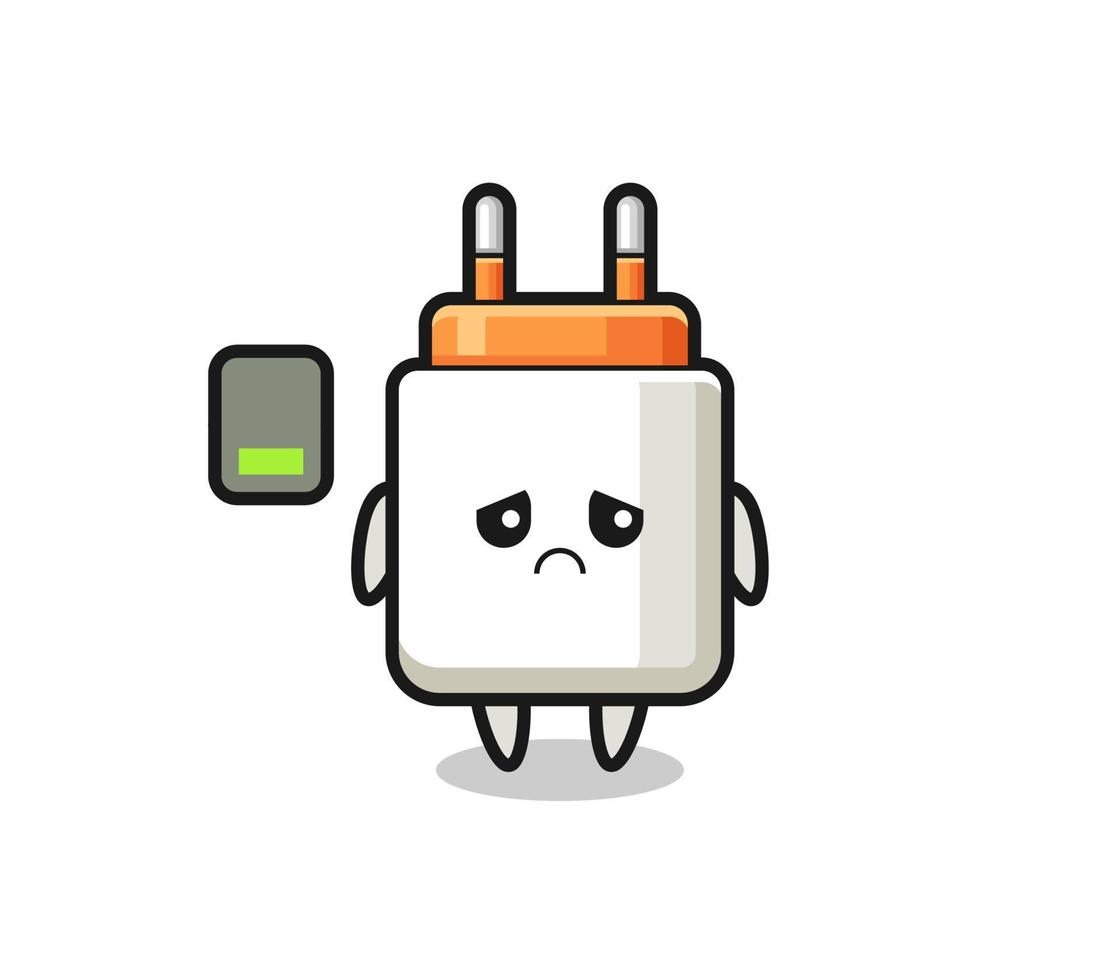 power adapter mascotte karakter doet een vermoeid gebaar vector