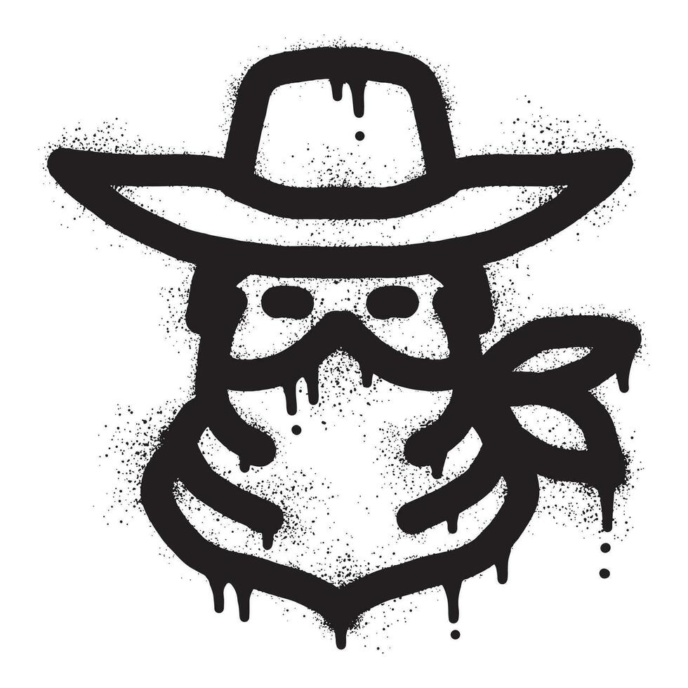 cowboy hoofd graffiti met zwart verstuiven verf vector