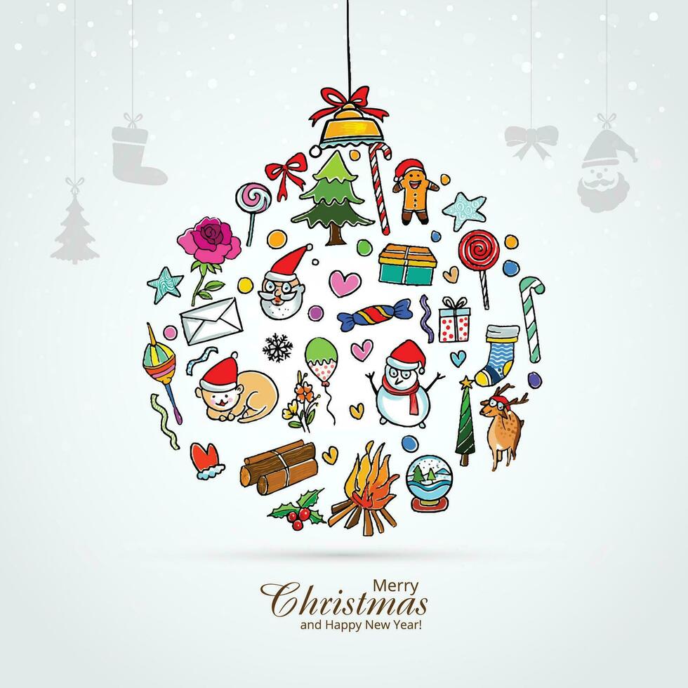 mooi Kerstmis reeks van pictogrammen bal vakantie kaart achtergrond vector