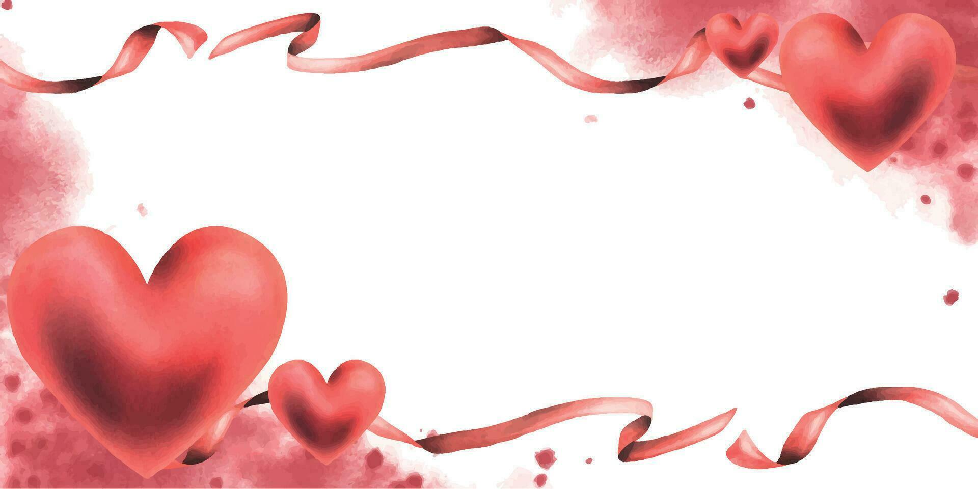 voor Valentijn s dag, een sjabloon met een hart en lintje. hand- getrokken waterverf illustratie. kader, bord Aan een wit achtergrond vector