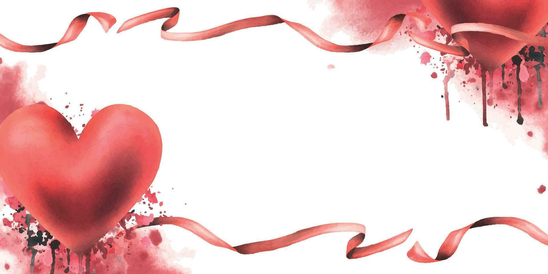 voor Valentijn s dag, een sjabloon met een hart en lintje. hand- getrokken waterverf illustratie. kader, bord Aan een wit achtergrond. vector