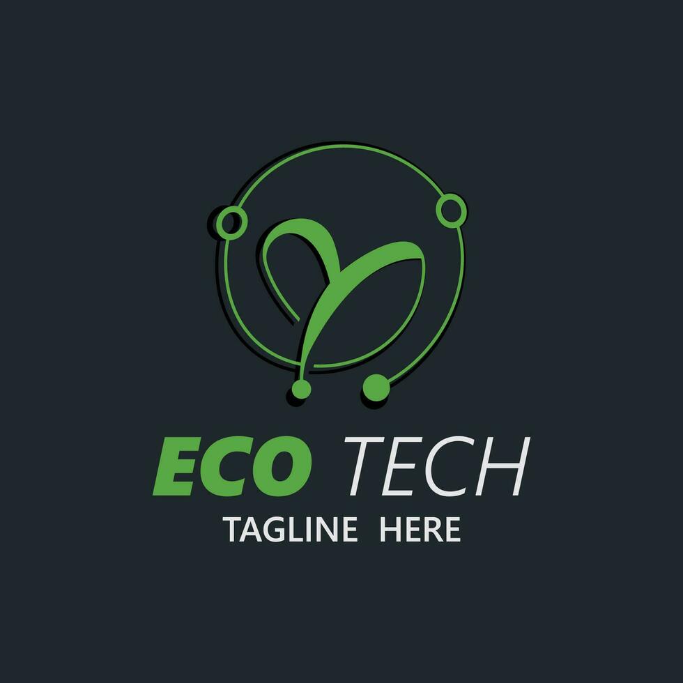 eco technologie bedrijf vector ontwerp modern. natuur technologie logo met blad en stroomkring tech minimalistische vector illustratie