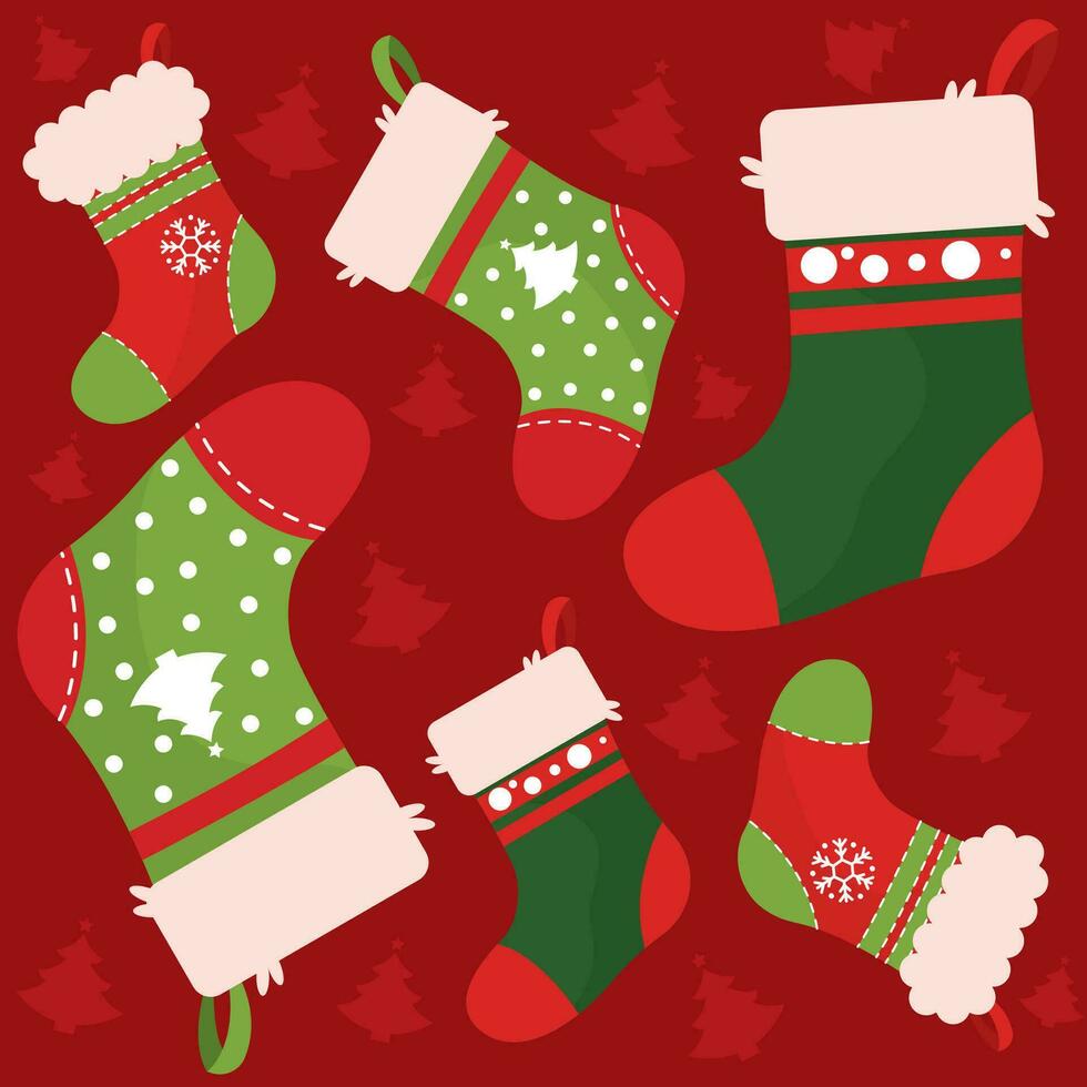 Kerstmis sokken pictogrammen patroon achtergrond vector illustratie
