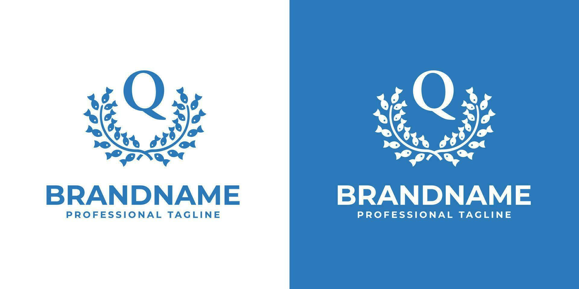 brief q laurier vis logo, geschikt voor bedrijf verwant naar vis en laurier met q eerste vector