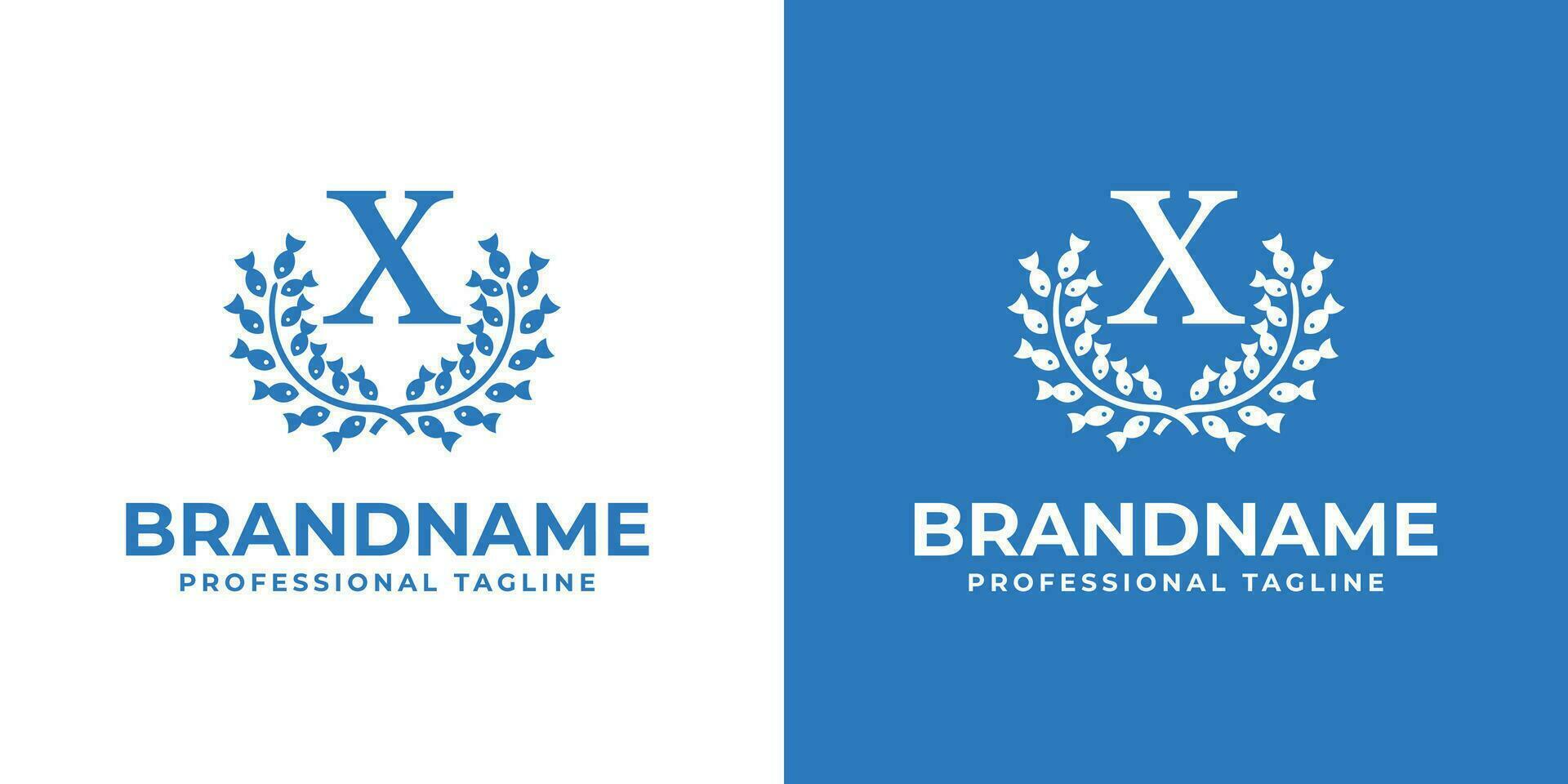 brief X laurier vis logo, geschikt voor bedrijf verwant naar vis en laurier met X eerste vector