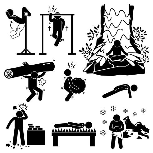 Kluizenaar Extreme fysieke en mentale training stok figuur Pictogram pictogrammen vector