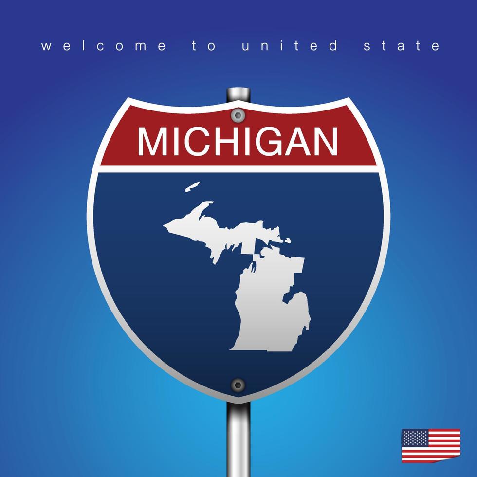 teken road amerika stijl michigan en kaart vector