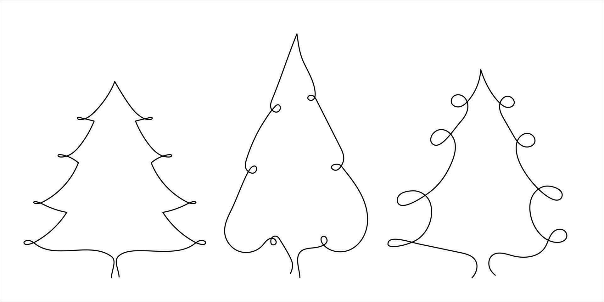 Kerstmis boom doorlopend een lijn kunst tekening set. tekening met een zwart lijn. doorlopend lijn stijl tekeningvector illustratie vector