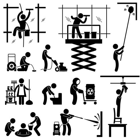 Industrial Cleaning Services Riskant Cleaner Job Working Stick Figure Pictogram Pictogram. vector