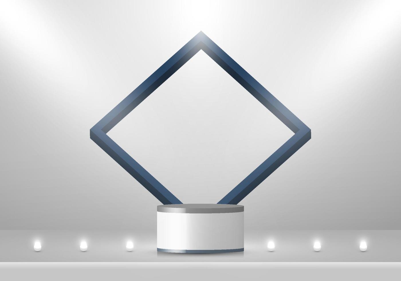 3d podium gelaagde witte en grijze podium blauwe vierkante frame achtergrond vector