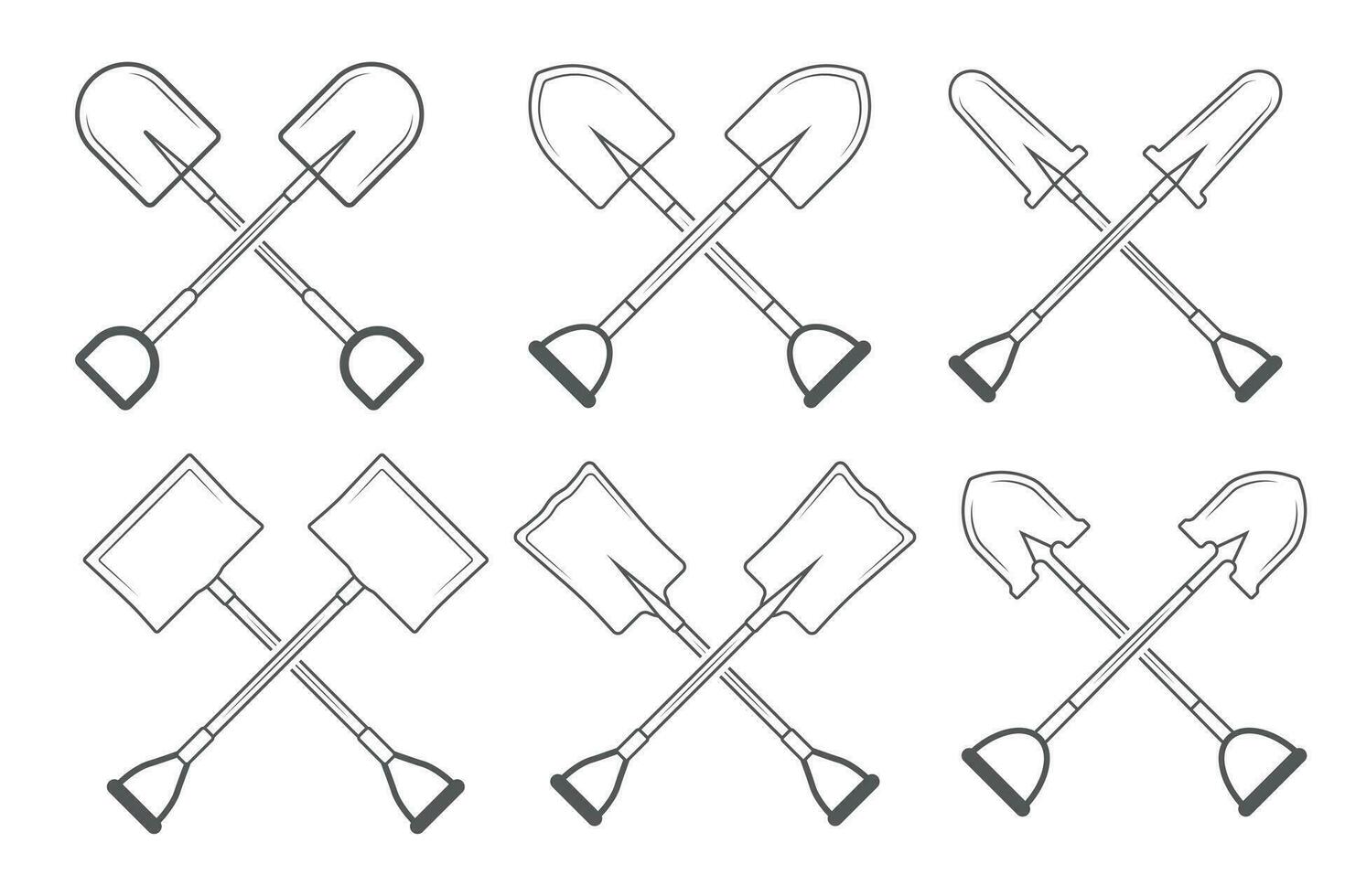 kruis Schep schets bundel, Schep schets bundel, Schep bundel, arbeid apparatuur, bouw hulpmiddelen, clip art, tuin hulpmiddel, arbeider elementen, hand- hulpmiddel, hand- Schep, boerderij uitrusting vector