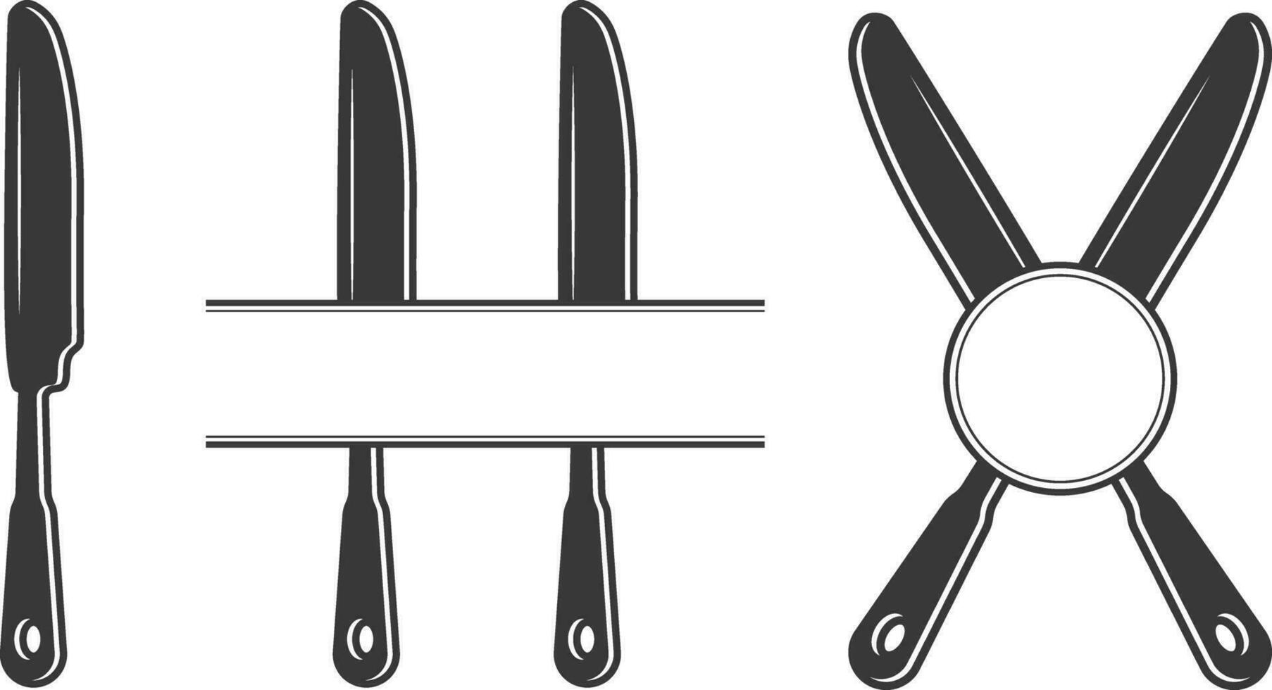 bestek monogram, bestek silhouet, vork vector, restaurant apparatuur, klem kunst, vork lepel en mes monogram vector