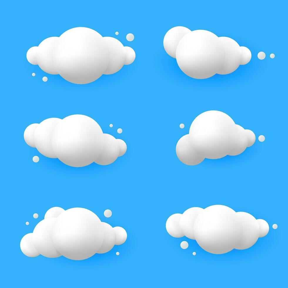 schattig 3d wolk verzameling Aan blauw achtergrond vector