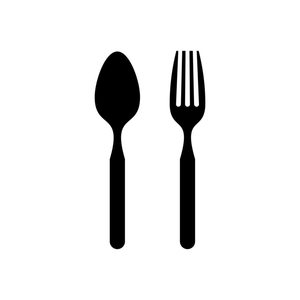 lepel en vork icoon illustratie ontwerp, silhouet van lepel en vork sjabloon vector