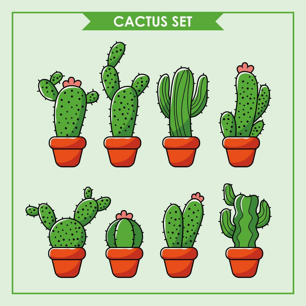 reeks van schattig cactus tekenfilm planten in potten, woestijn planten in potten sjabloon vector