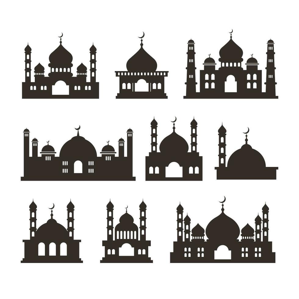 reeks van Islamitisch moskee silhouet ontwerp vector