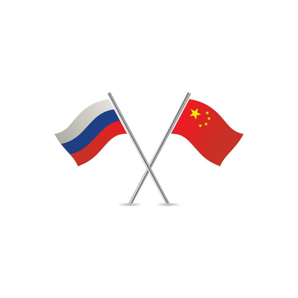 Rusland en China gekruiste vlag illustratie ontwerp vector