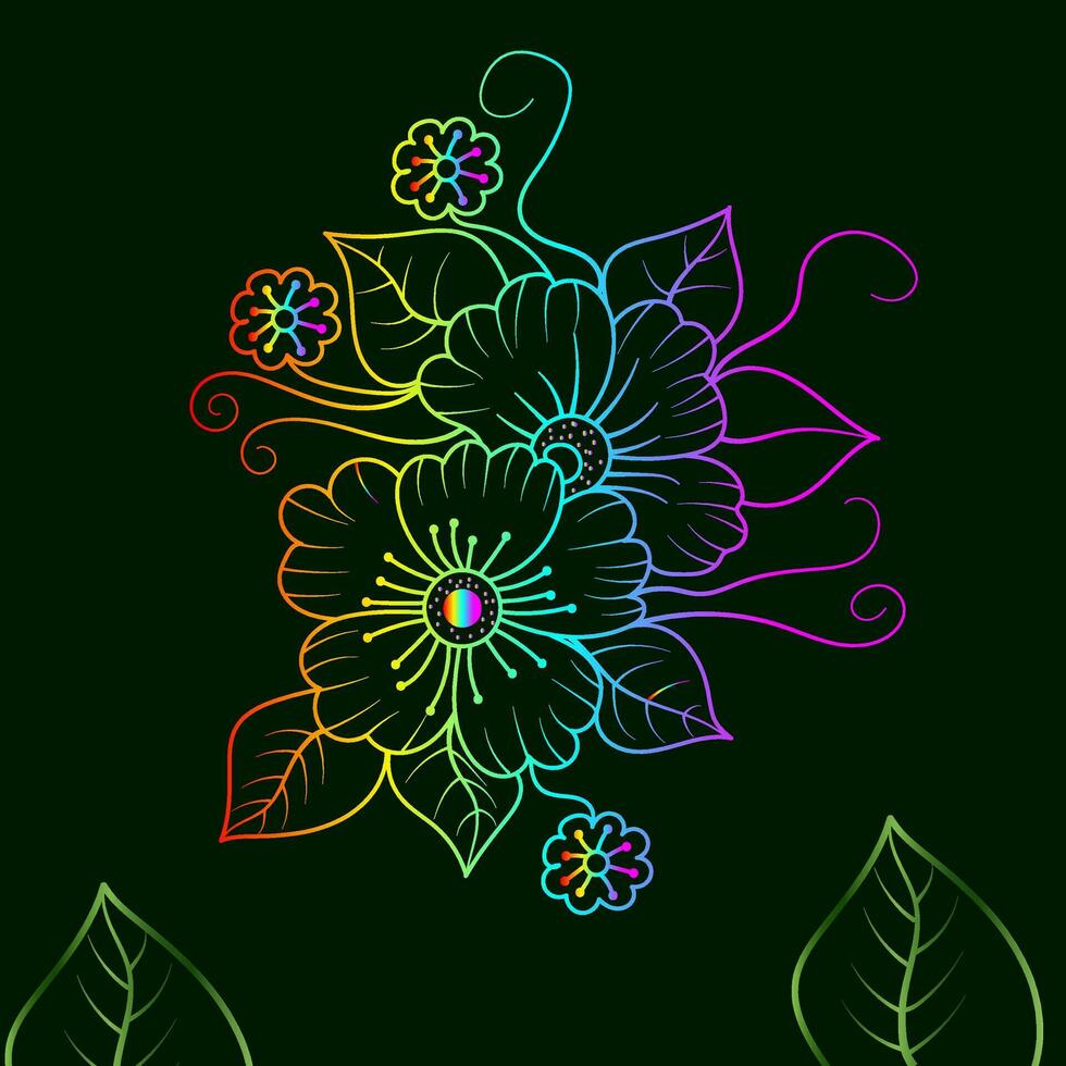 regenboog kleur lijn kunst bloemen vector illustratie, kleurrijk wijnoogst decoratief vector sjabloon, regenboog kleur bloem ornamenten.