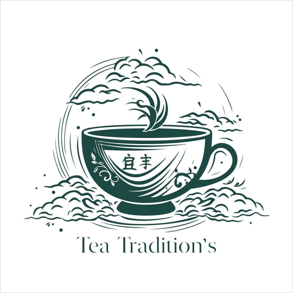 illustratie van kruiden traditioneel thee. thee beker, thee bladeren. oosters, Chinese thee logo sjabloon. vector beeld eps 10. vlak minimalistisch stijl.