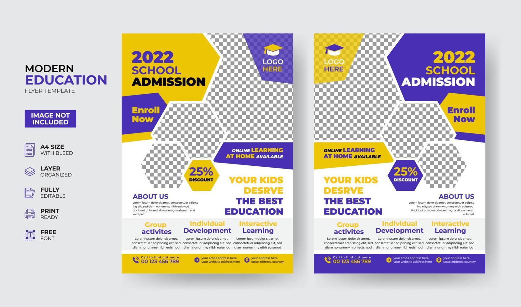 creatieve en moderne online schoolkinderen onderwijs toelating flyer poster sjabloon vector