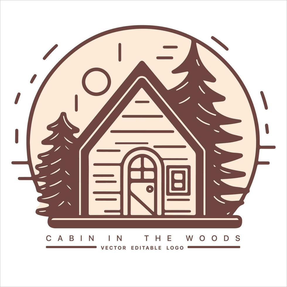 hout cabine logo sjabloon. cabine in de bossen vector illustratie. cabine verhuur logo. chalet in de Woud sticker.