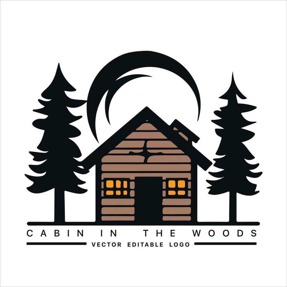 hout cabine logo sjabloon. cabine in de bossen vector illustratie. cabine verhuur logo. chalet in de Woud sticker.