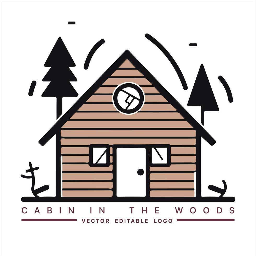 hout cabine logo sjabloon. cabine in de bossen vector illustratie. cabine verhuur logo. chalet in de Woud sticker.