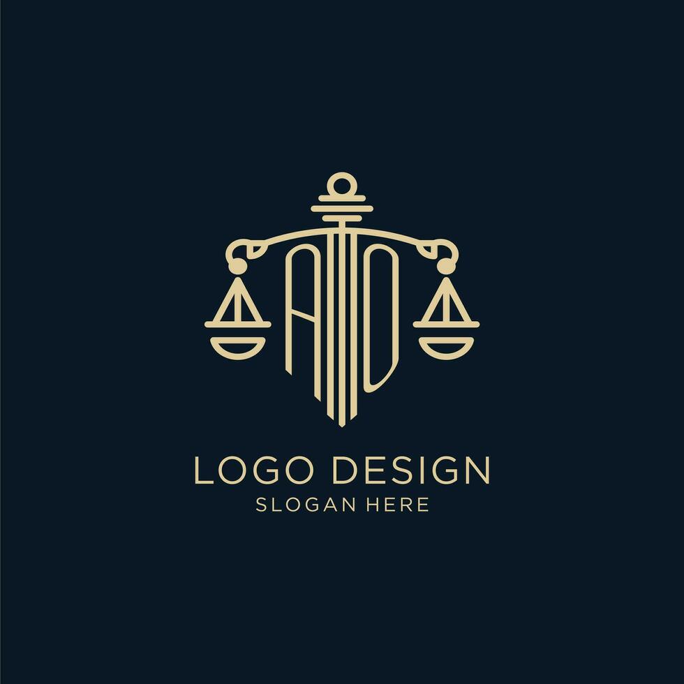 eerste oa logo met schild en balans van gerechtigheid, luxe en modern wet firma logo ontwerp vector