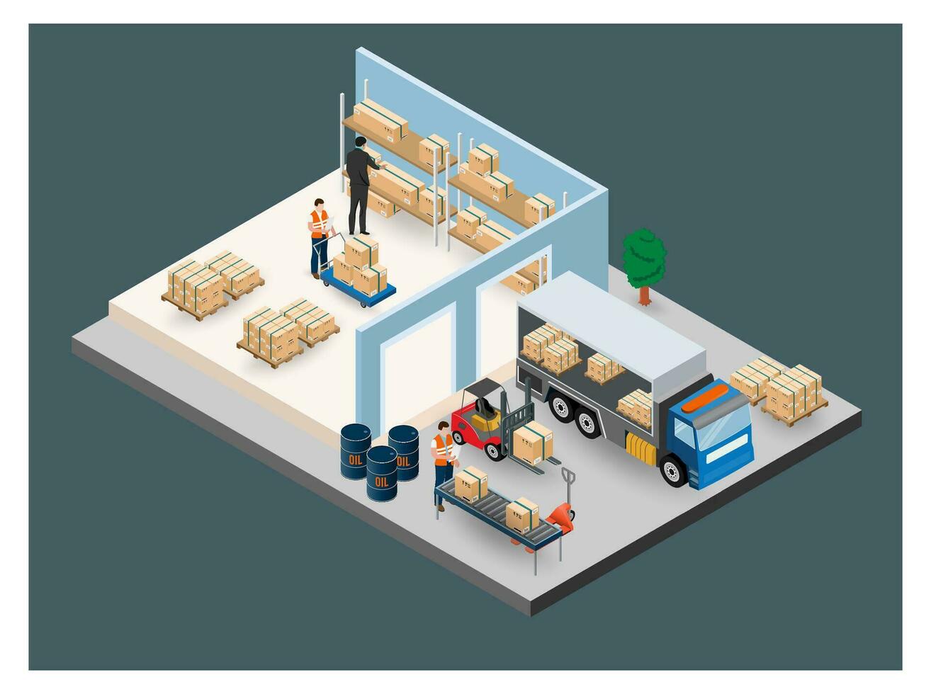 modern globaal logistiek onderhoud concept met exporteren, importeren, magazijn bedrijf, vervoer. vector illustratie eps 10