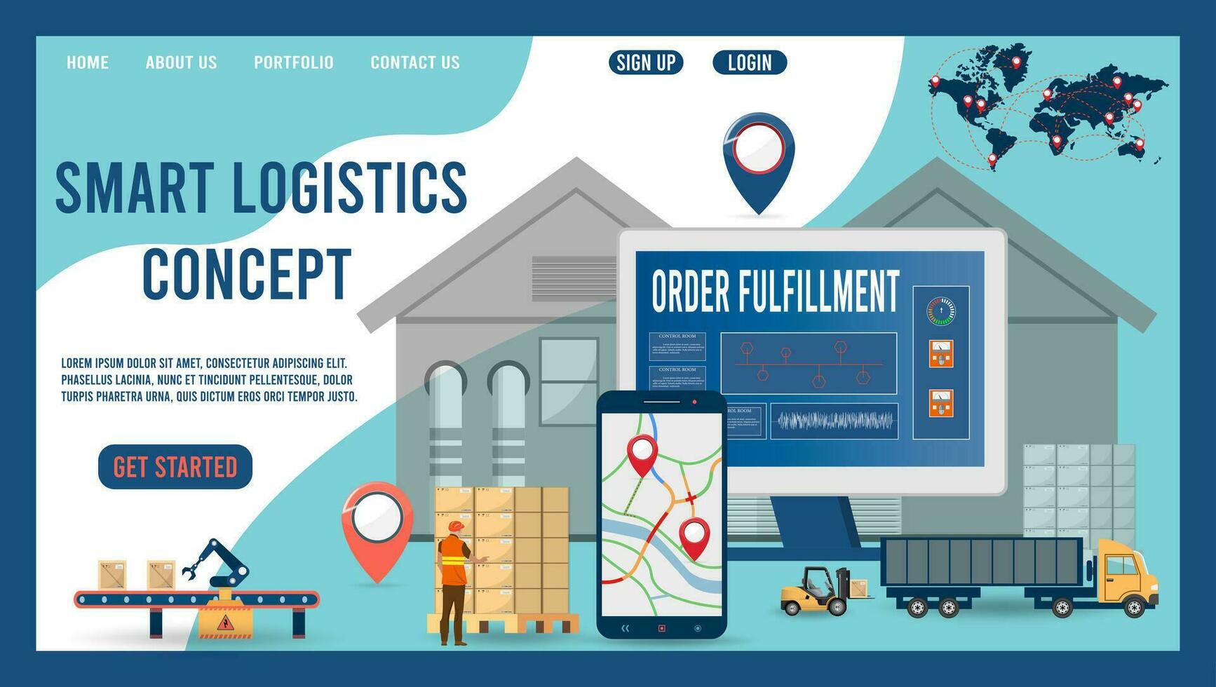 modern globaal logistiek onderhoud concept met exporteren, importeren, magazijn bedrijf, vervoer. vector illustratie eps 10