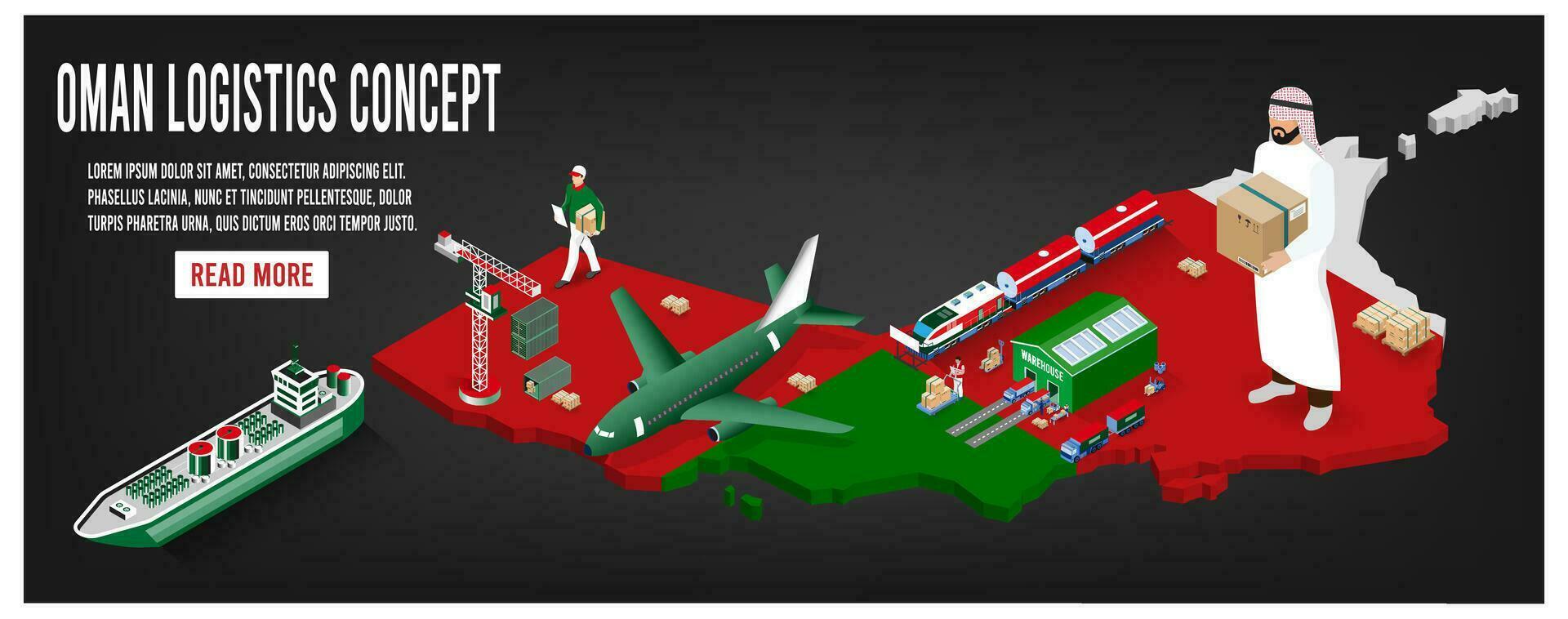 modern isometrische concept van Oman vervoer met globaal logistiek, magazijn logistiek, zee vracht logistiek. gemakkelijk naar Bewerk en aanpassen. vector illustratie eps10