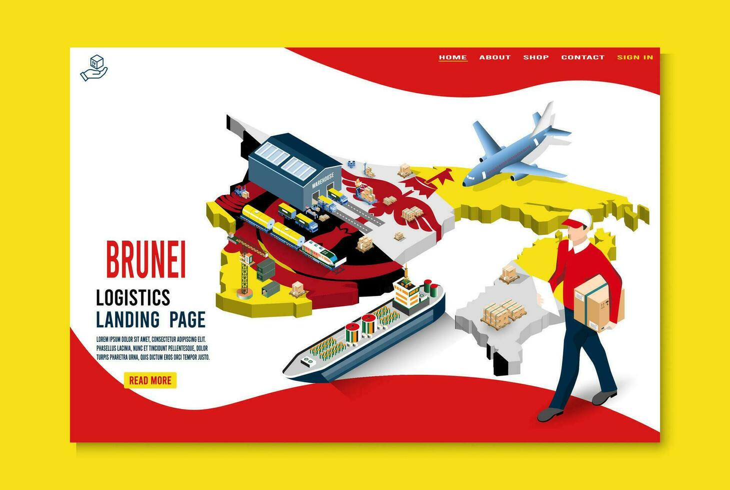 modern isometrische concept van Brunei vervoer met globaal logistiek, magazijn logistiek, zee vracht logistiek. gemakkelijk naar Bewerk en aanpassen. vector illustratie eps10