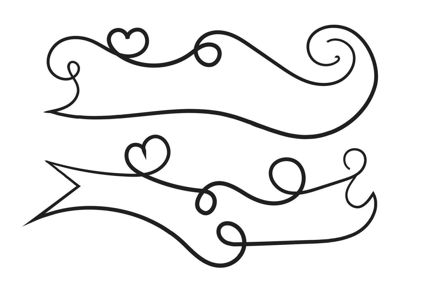 valentijnsdag dag gekruld harten stijl schoonschrift schets lint, hand- tekening kalligrafische hart lint vector banier, decoratief harten romantisch liefde tekst banier, hart rol lijn schets lint