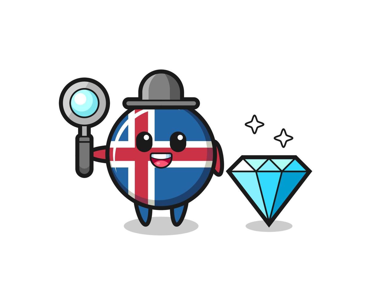 illustratie van ijsland vlag karakter met een diamant vector
