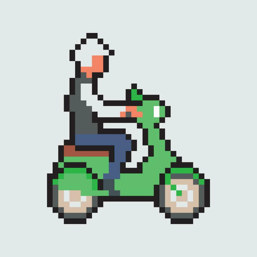 pixel kunst van een Mens rijden een scooter vector