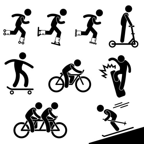 Schaatsen en rijden activiteit pictogram symbool teken Pictogram. vector