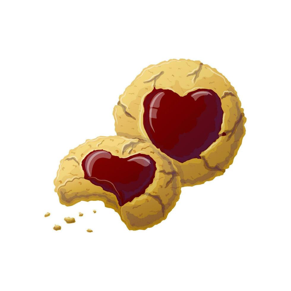 ronde koekjes met een marmelade hart in de midden. vector illustratie in tekenfilm stijl. Valentijnsdag dag zoet suiker koekje toetje tekening spandoek. vector illustratie