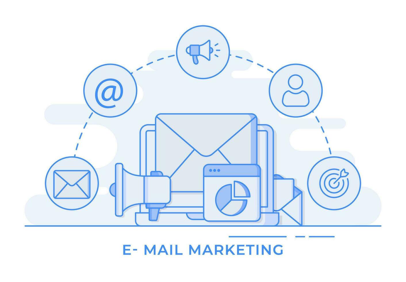 infographic achtergrond van e-mail marketing, digitaal e-mail afzet strategie concept lijn illustratie voor landen bladzijde, web banier, mobiel sollicitatie, web ontwerp vector